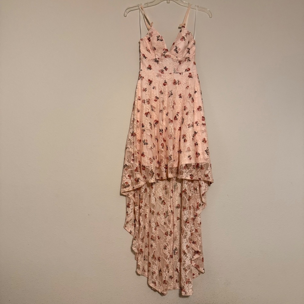 Disney Princess Pink Floral Lace High-Low Dress Adjustable Straps Small